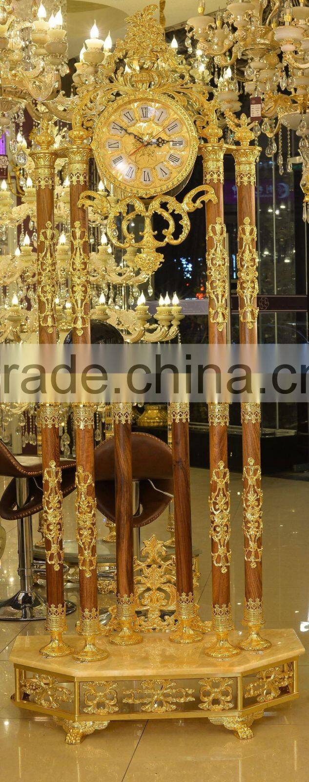 Home Luxury Decoration Antique 24K Gold Plated Floor Clock,Grandfather Clock, Made of Copper&Marble