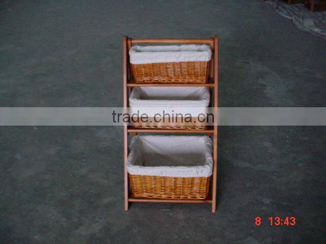 Cheap wicker basket storage shelves with 4 wheels