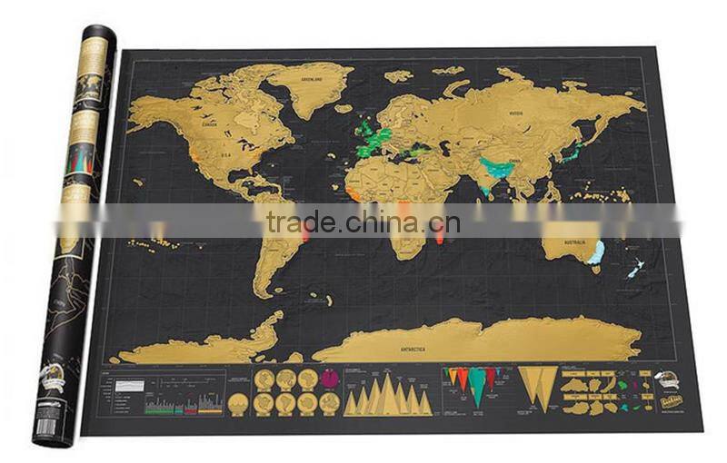 CT-750 Travel World Map Hard Paper Travel map Small black mini map Black Luxury