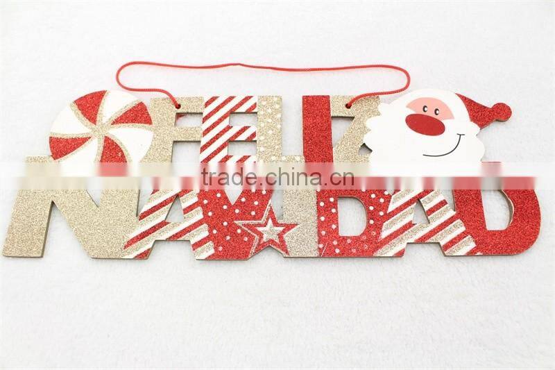 Christmas decoration glittering hanging wooden board