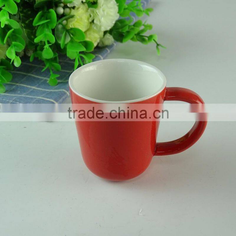 Stocked 80ml colorful glazed ceramic coffee mug/cup , cheap ceramic beer mug with special handle standard for daily use