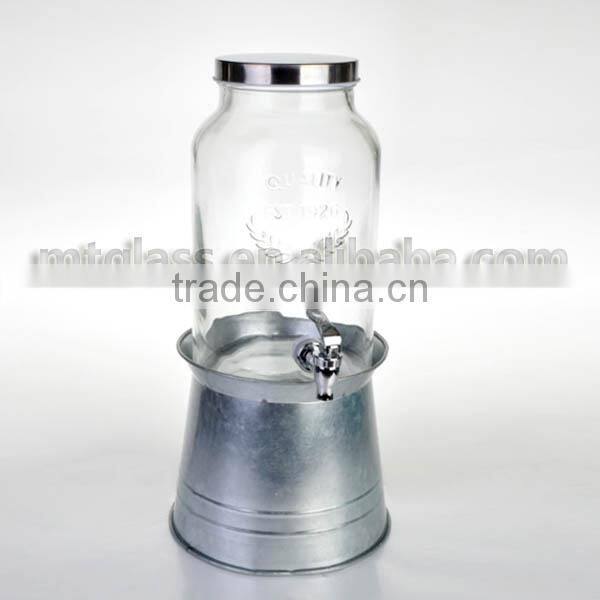 double glass dispenser with metal stand or iron bucket