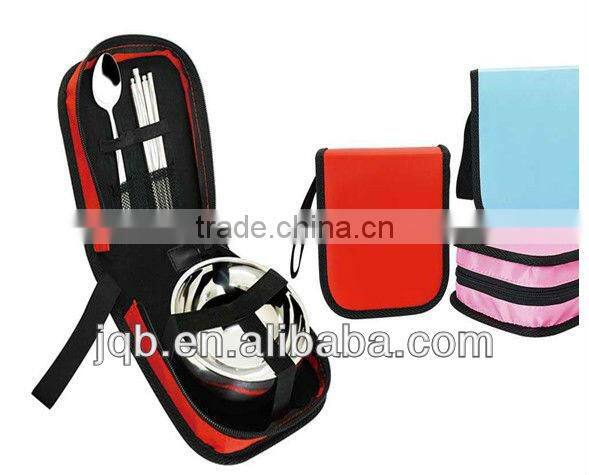 stainless steel portable cutlery set used outside composed by bowl, spoon, chopsticks