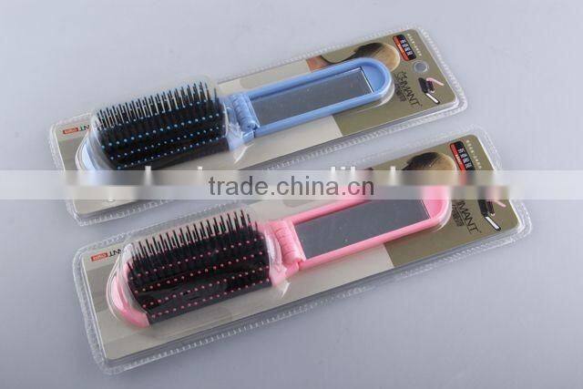 Strip shape plastic folding comb with mirror/hair brush