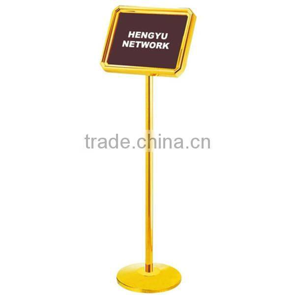 Vertical welcome board stand/ golden frame direction sign stand/ wholesales freestanding hotel outdoor sign stand P-27