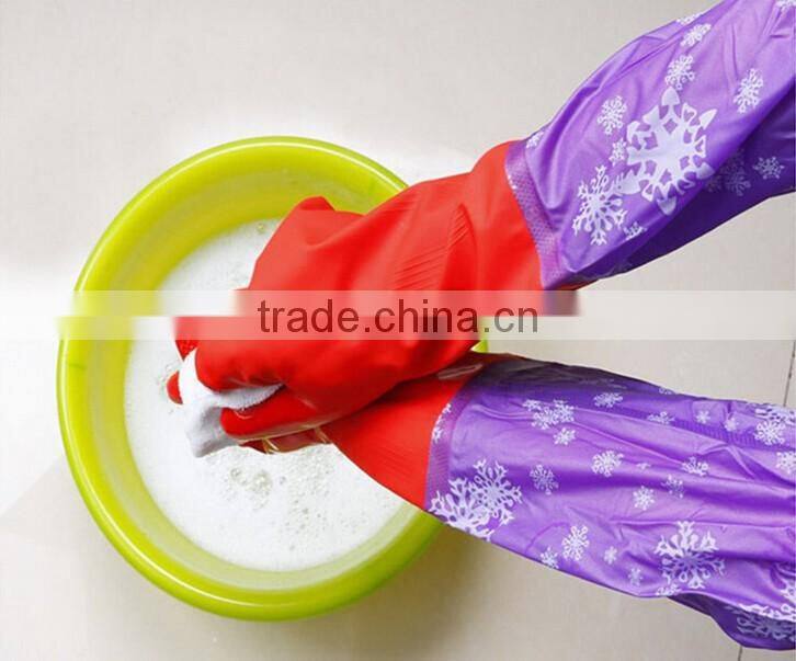 household rubber cleaning gloves/black latex anti-skid gloves with cuff and fleece for winter