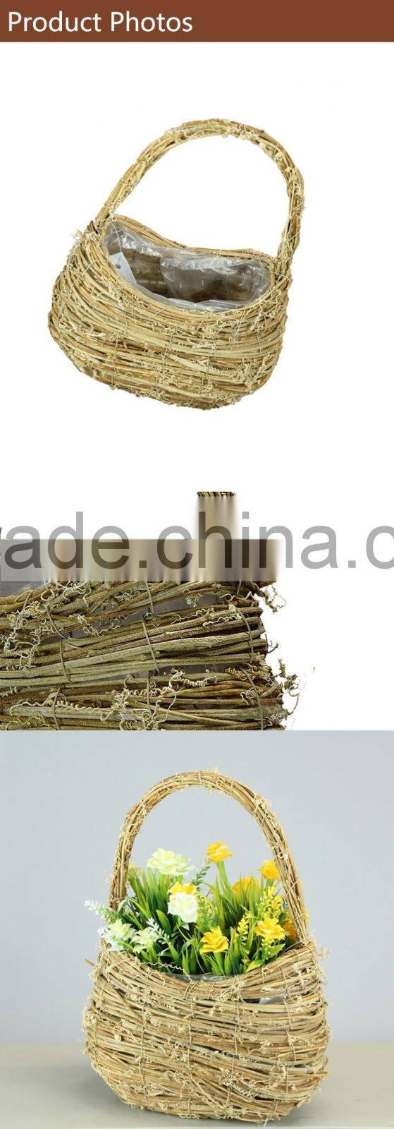 Yellow Natural Rattan Hand/Swing Basket for Garden Planter