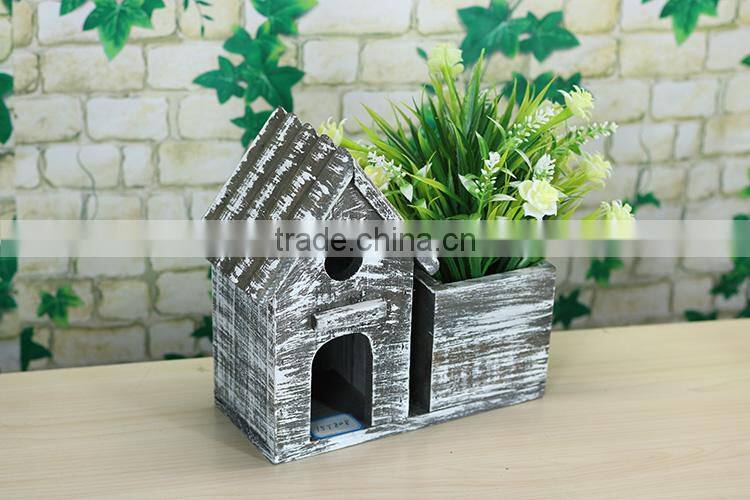 Gray square wooden design garden flower pot