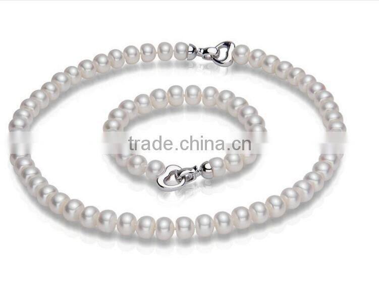 7-8 mm white button freshwater pearl necklace and bracelet sets