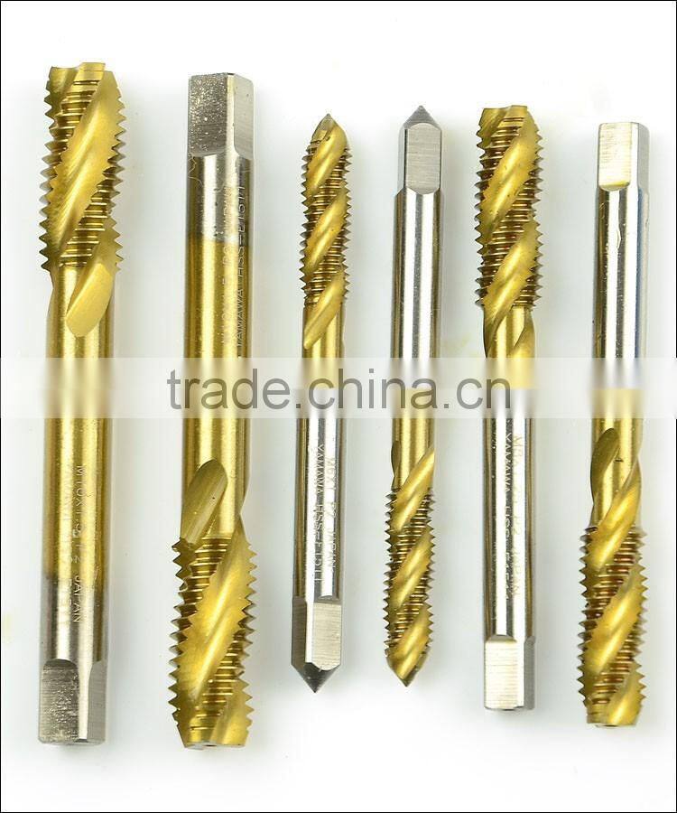 7pcs/set 3-12mm tap & die set hand tools titanium coating cutting hole HSS taps set spiral groove helical fluted