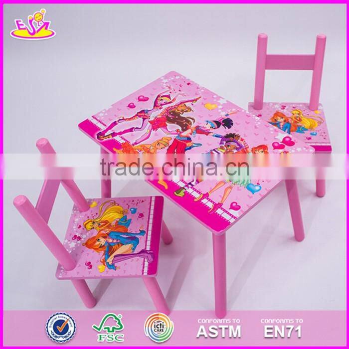 2017 New design home / school / pink wooden girls table and chairs W08G197