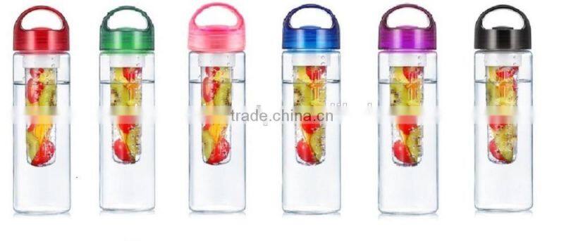 Tritan Plastic BPA Free Fruit Infuser Water Bottle Round Hander 700ml