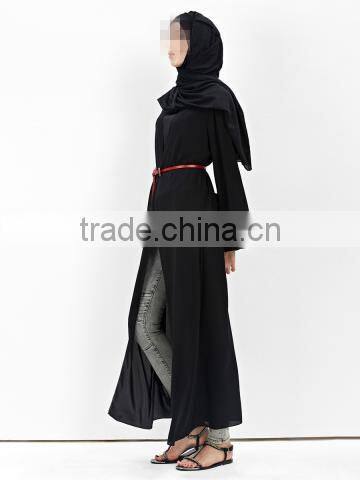 Guangzhou clothing OEM Pop up buttons Open Jacket Abaya with belt