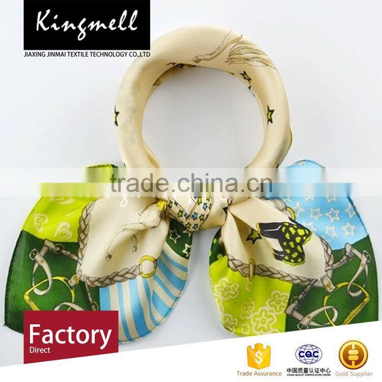 Custom fashion digital print small square silk scarf lady scarf