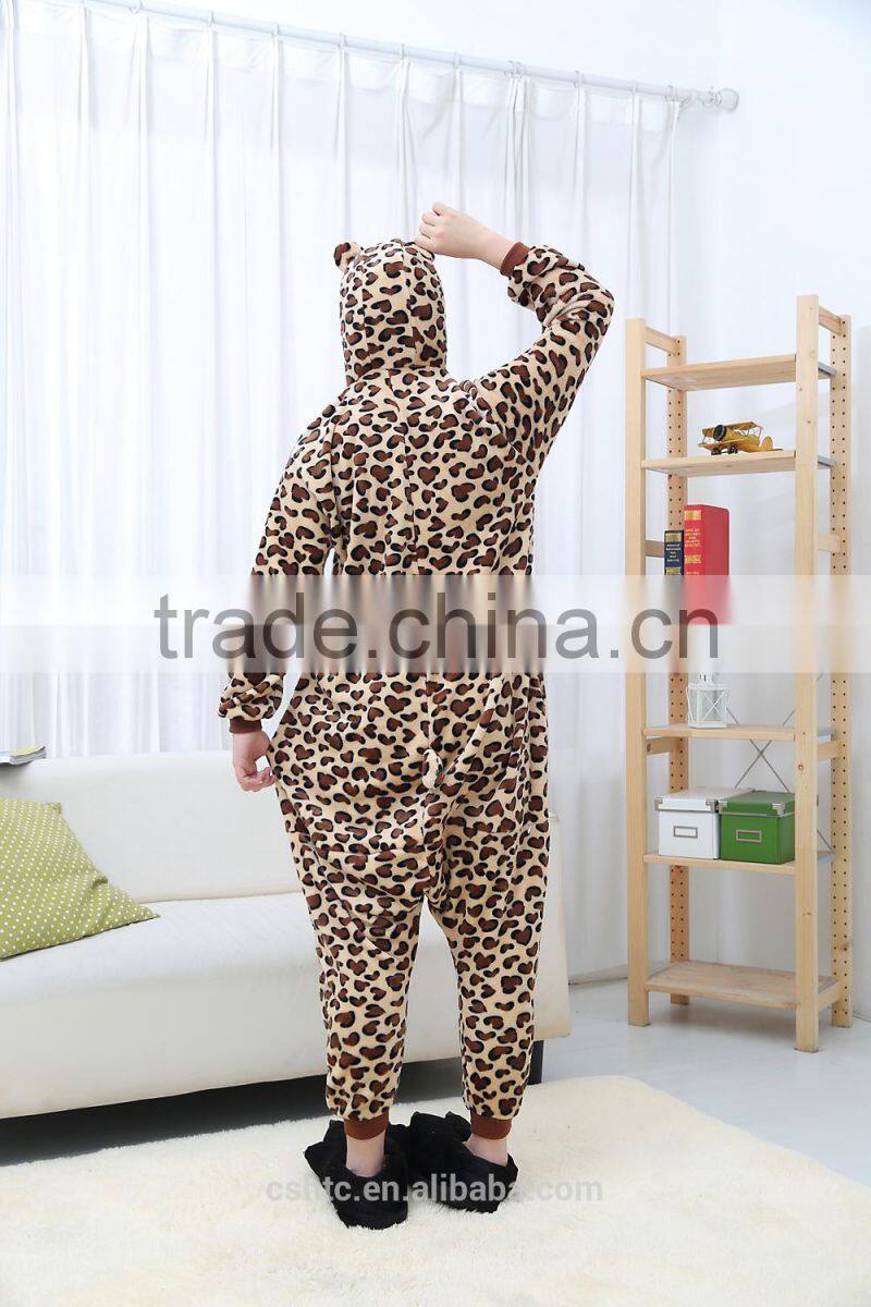 flannel cartoon adult animal jumpsuit animal pajamas jumpsuit leopard bear design