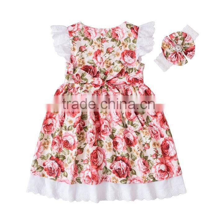 New Arrival Wholesale Baby Toddler Boutique Clothing Beautiful Girl Flower Dress With Headband