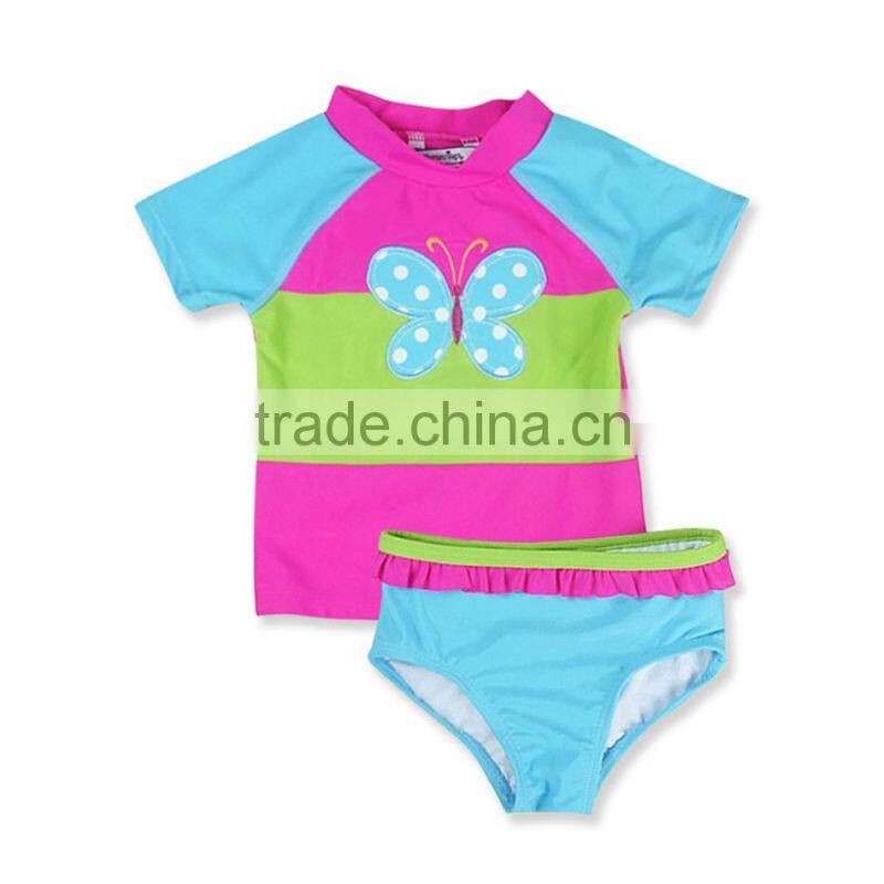 2017 Wholesale Butterfly Printed Summer Swimwear Short Sleeve European Kids Swimwear