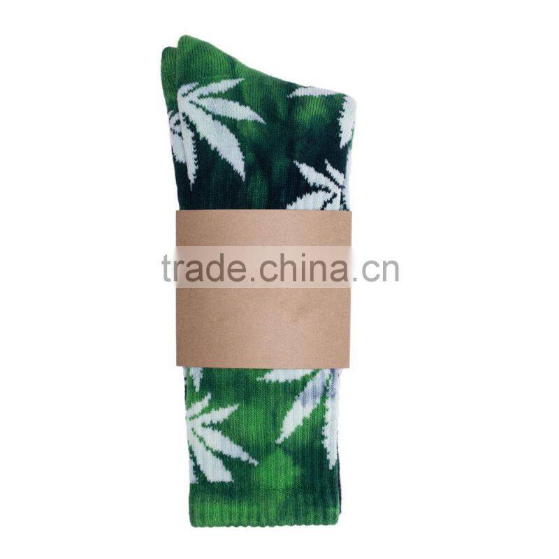 Basic Mens Cushion Weed Plant Life Leaf tie dye color socks