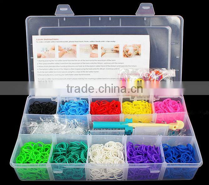rainbow color silicone band loom kits/ DIY rainbow rubber band bracelet /colorful latex free loom bands