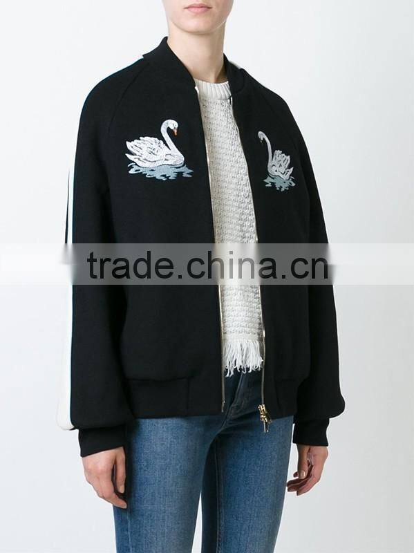 Cheap heavey fleece fabric black animal print jacket for womren