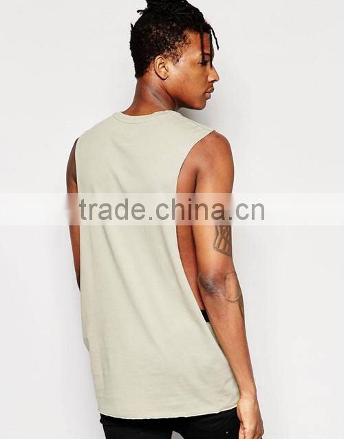 Soft cotton longline sleeveless t-shirt vest, OEM men tee shirt cheap price