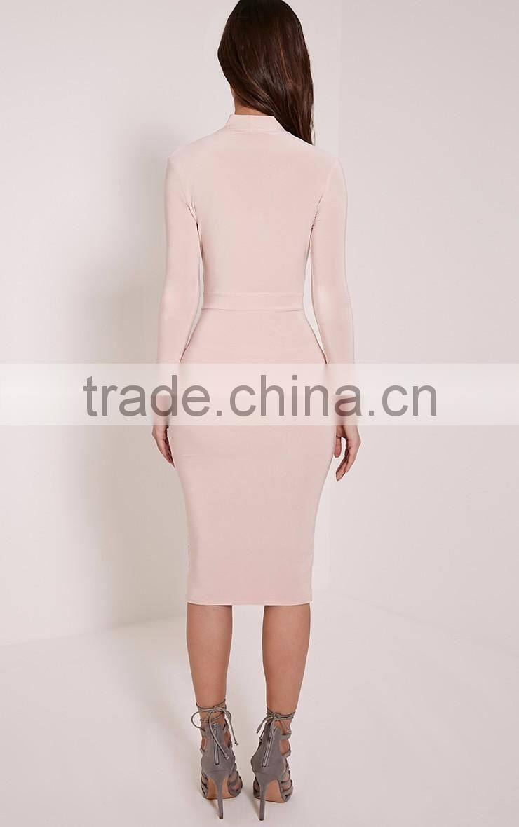 Top Quality Open Back Off Shoulder Criss-Cross Bandage Plain Color Evening Dress With V Neck