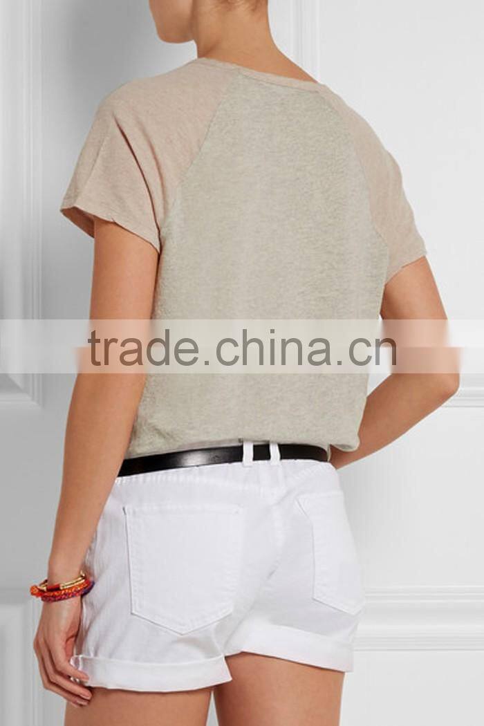 New design v neck two tone raglan t-shirt oem
