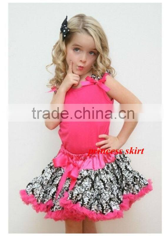 Colorful White 100%cotton top red skirt set with print flower for Party