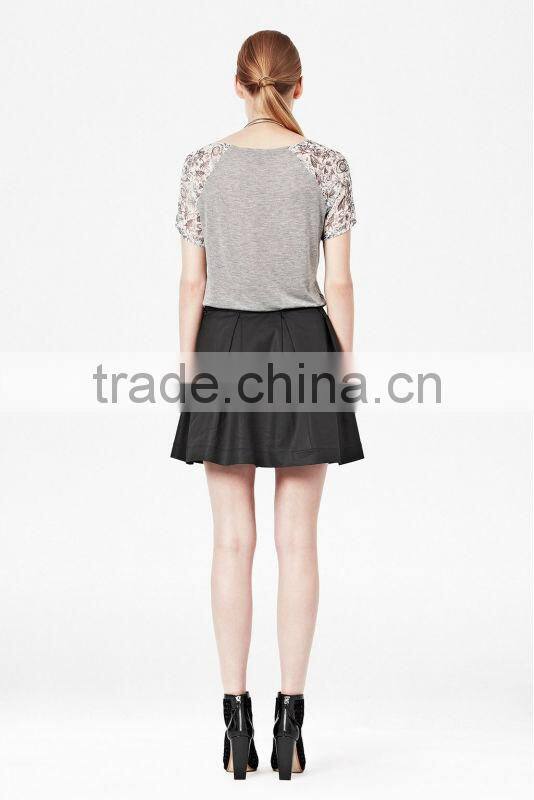 100% Viscose Jersey T-Shirt Top with Printed Chiffon Sleeve