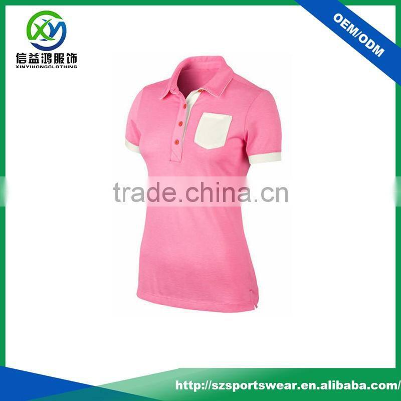 New Fashion design pink color performance polyester material golf shirts