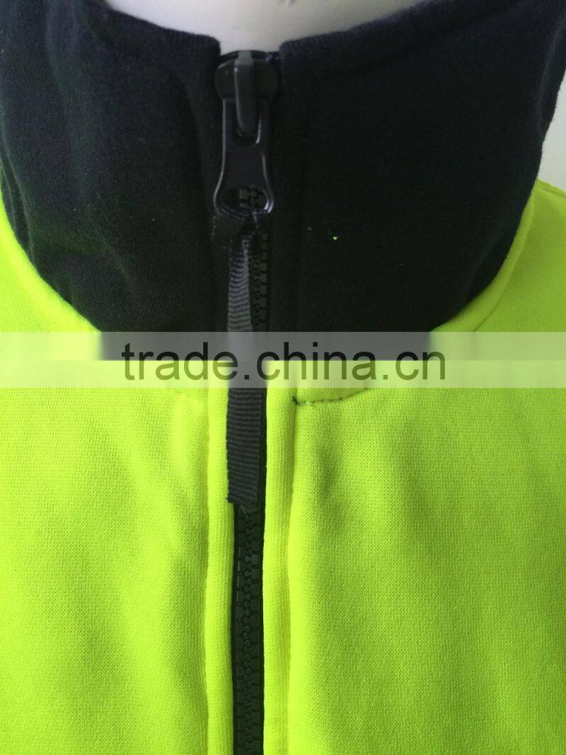 Two tone hi vis safety sweatshirt with reflective tape and half zipper