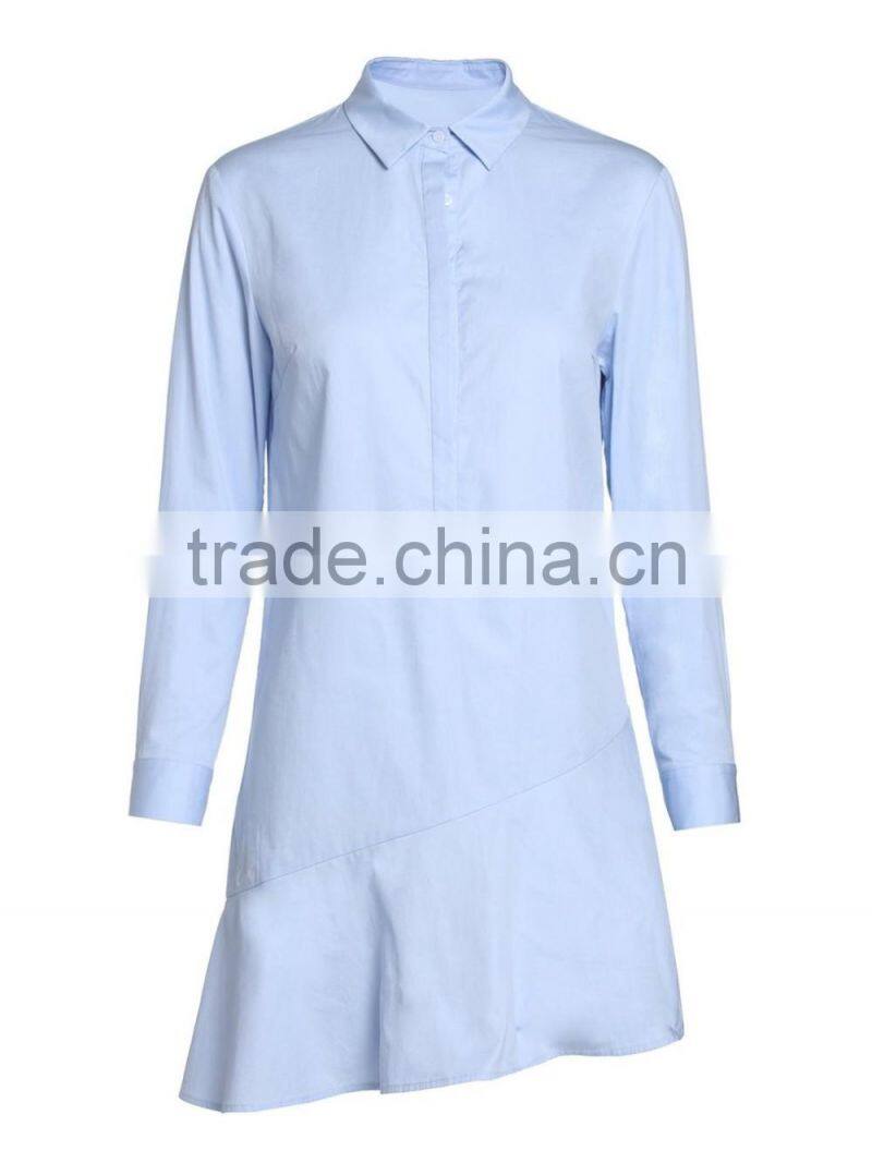 womens 100% cotton long sleeve half placket falbala casual dress