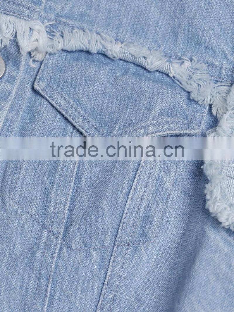 Ladies Button-up 100% cotton washed distressed jeans vest