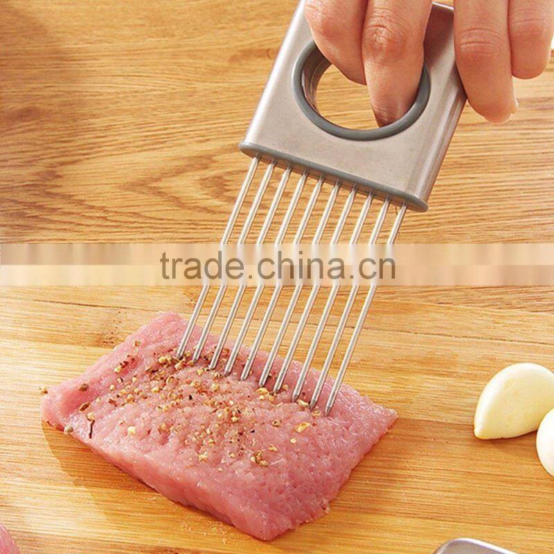 Fruit Vegetable Tools Stainless Steel Onion Holder Slicer Kitchen Gadgets Easy Cut Tomato Meat Tenderizer Onion Holder Fork