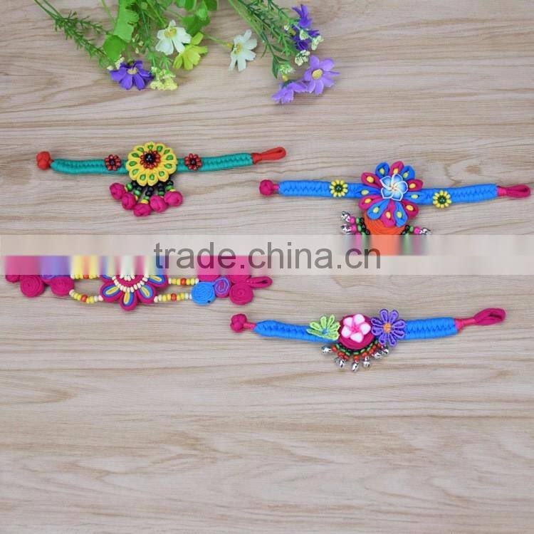 Women National Fabric Flower Bells Bracelet Handmade Cotton