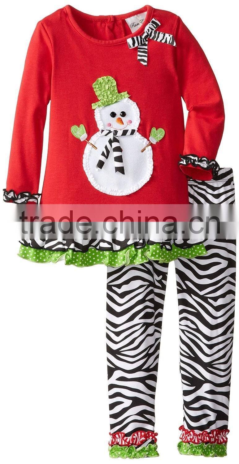 Wholesale boutique fall girls gift children ruffle shirts with chevron pants kids christmas outfits