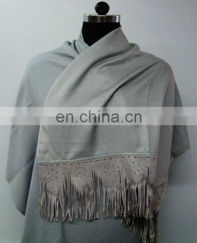 Silk Pashmina Scarf with sued trims