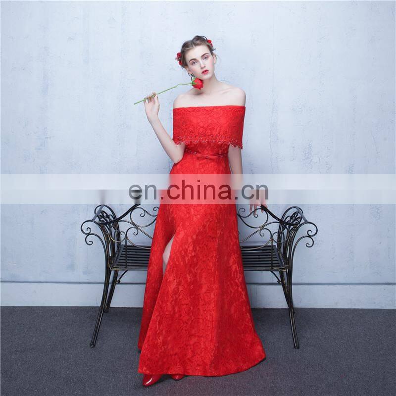 Sweet 17 Dress Off-The-Shoulder Bow Red Elegant Beaded Peplum Side Split Lace-up Backless Lace Evening Dress