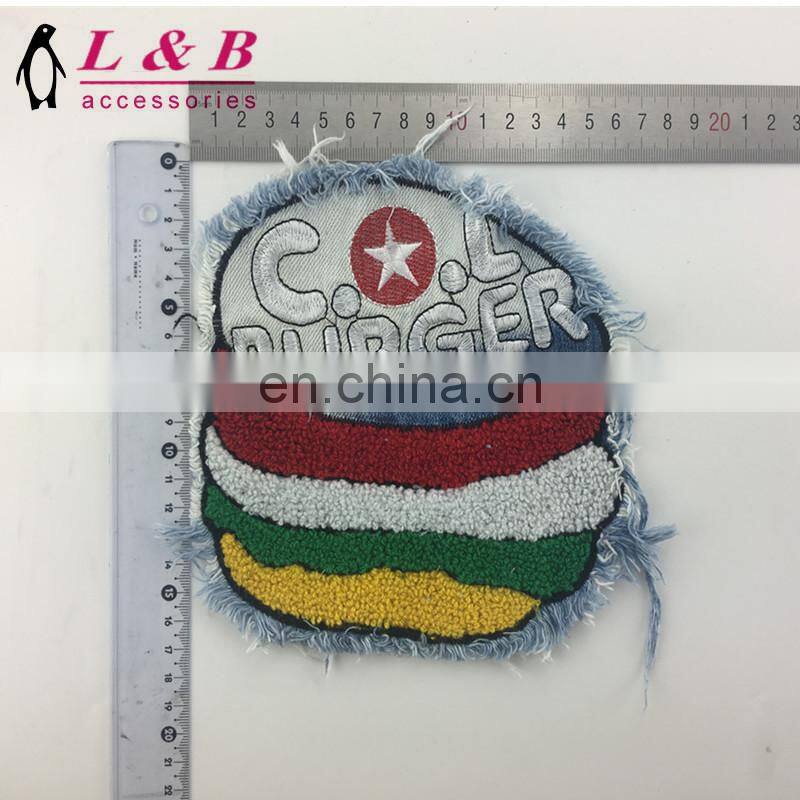 New design wholesale towel embroidery patch with denim