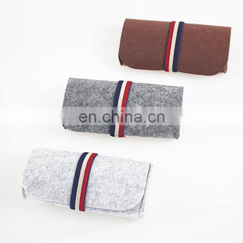 custom logo folding and cheap soft felt eyeglasses bag sunglasses pouch case wholesale with PU leather strip