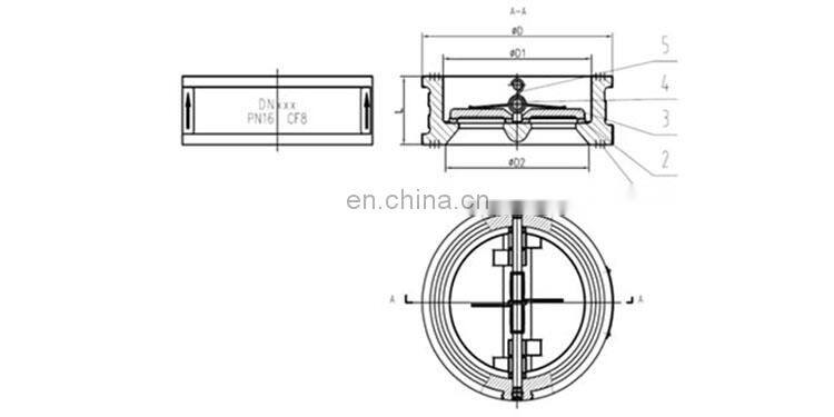 Bundor Class150 2" stainless steel dual plate wafer check valve price list