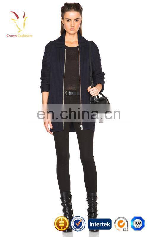 Zipper Placket Long Open Knit Cardigan Coat