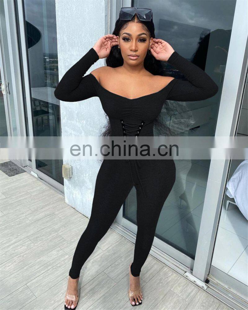 Wholesale custom women's jumpsuit Western style Autumn and winter Strapless Eyelet straps Thread Rompers Pure cotton