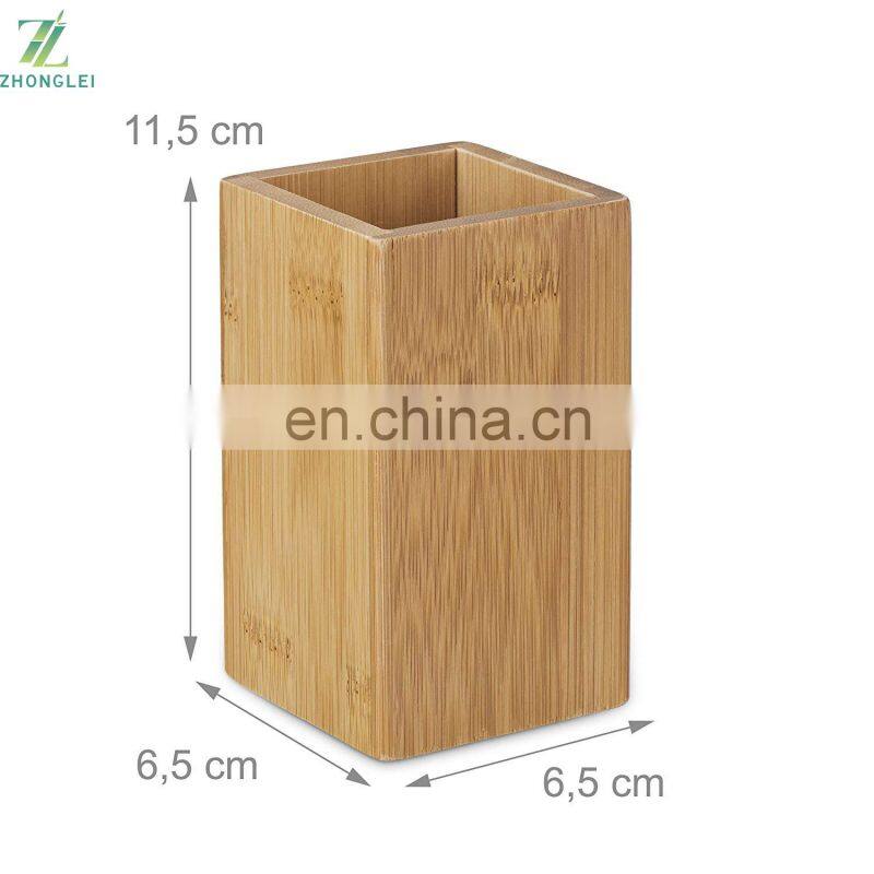 Bamboo Square Toothbrush Holder, Natural Design For storing toothbrushes and toothpaste
