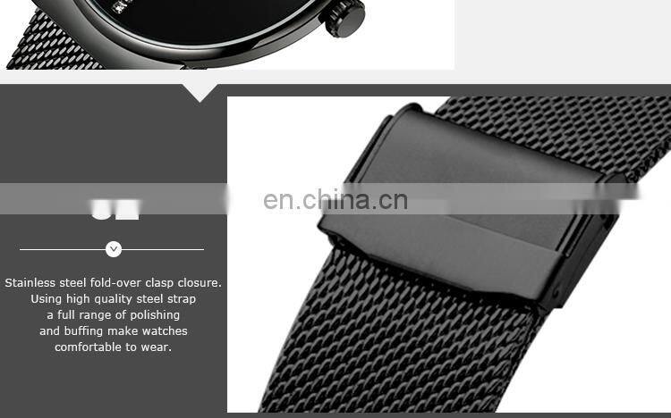 SINOBI Men's Watch Luxury Calendar Date Display Dazzling Diamond Index Dial Steel Milanese Mesh Band S9685G Relogio Masculino