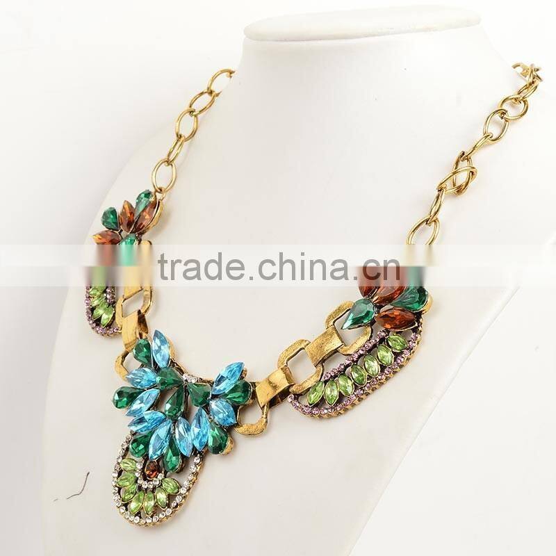 Fashion Gemstone Blue Turquoise Bead Chain Druzy Pendant Necklace For Women