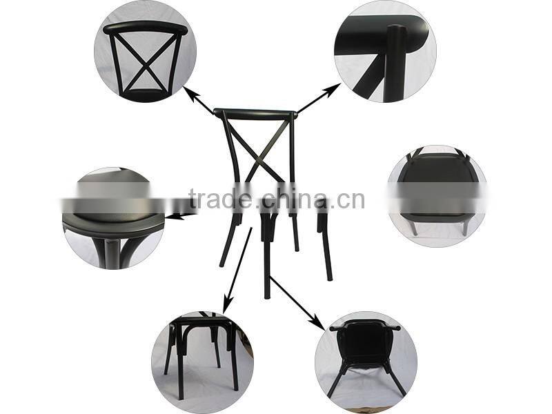 Factory price stackable metal frame modern wedding black cross back chair