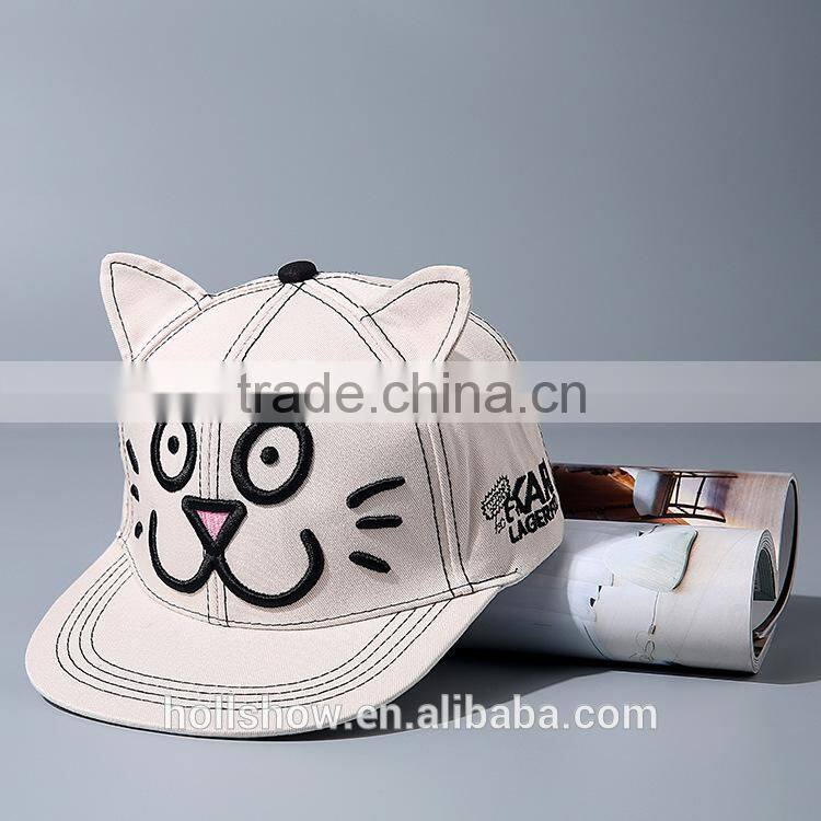 Direct Factory Wholesale Cute Sweet Cat Embroideried Flat Caps and Hats