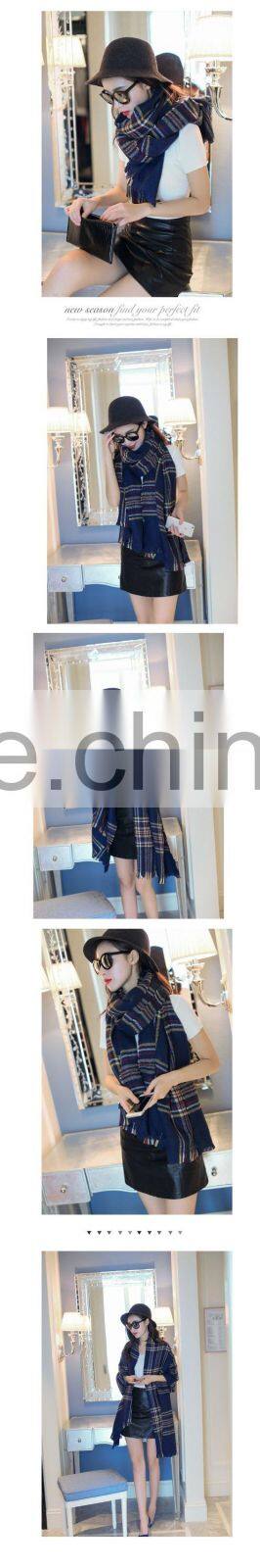 Latest Design Fringe Wide Long Acrylic Plaid Pashmina Shawl Scarf