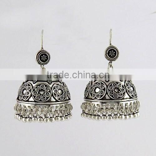 Oxidized Jhumka Rava Work 925 Sterling Silver Earring, Fine Silver Jewelry, Silver Jewelry Manufactures